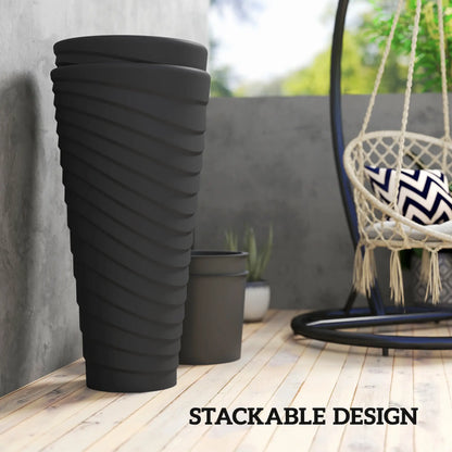 29" Tall Stackable Planters, Set of 2, Indoor Outdoor, Black Planter Set at Gallery Canada