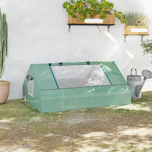 71" x 55" x 32" Mini Greenhouse, Portable Hot House for Plants, 2 Large Windows, Ground Nails, Green Mini Greenhouses Dark Green at Gallery Canada