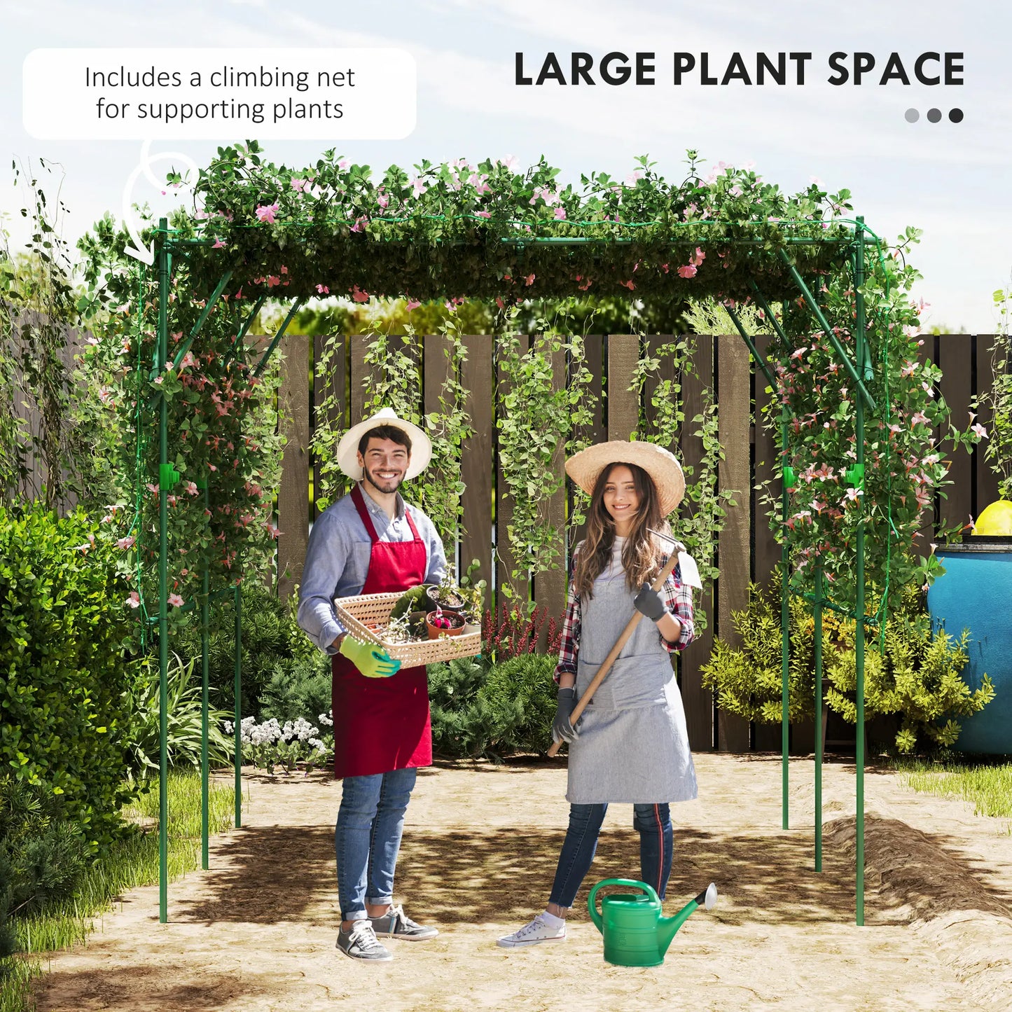 7.3 FT Tall Metal Garden Arch Trellis, For Climbing Plants, Green