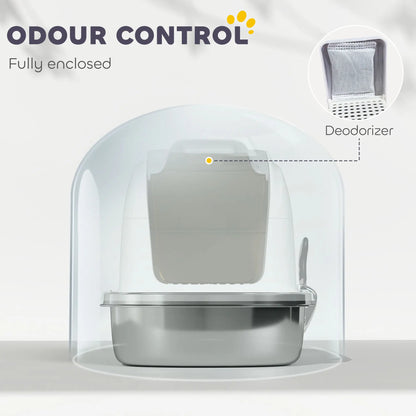 XL Stainless Steel Cat Litter Box with Lid, Enclosed, Scoop Included Cat Litter Box Enclosures at Gallery Canada