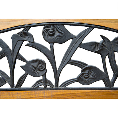 50" 2-Seater Garden Bench, Cast Iron Wooded Loveseat, Natural Outdoor Benches at Gallery Canada