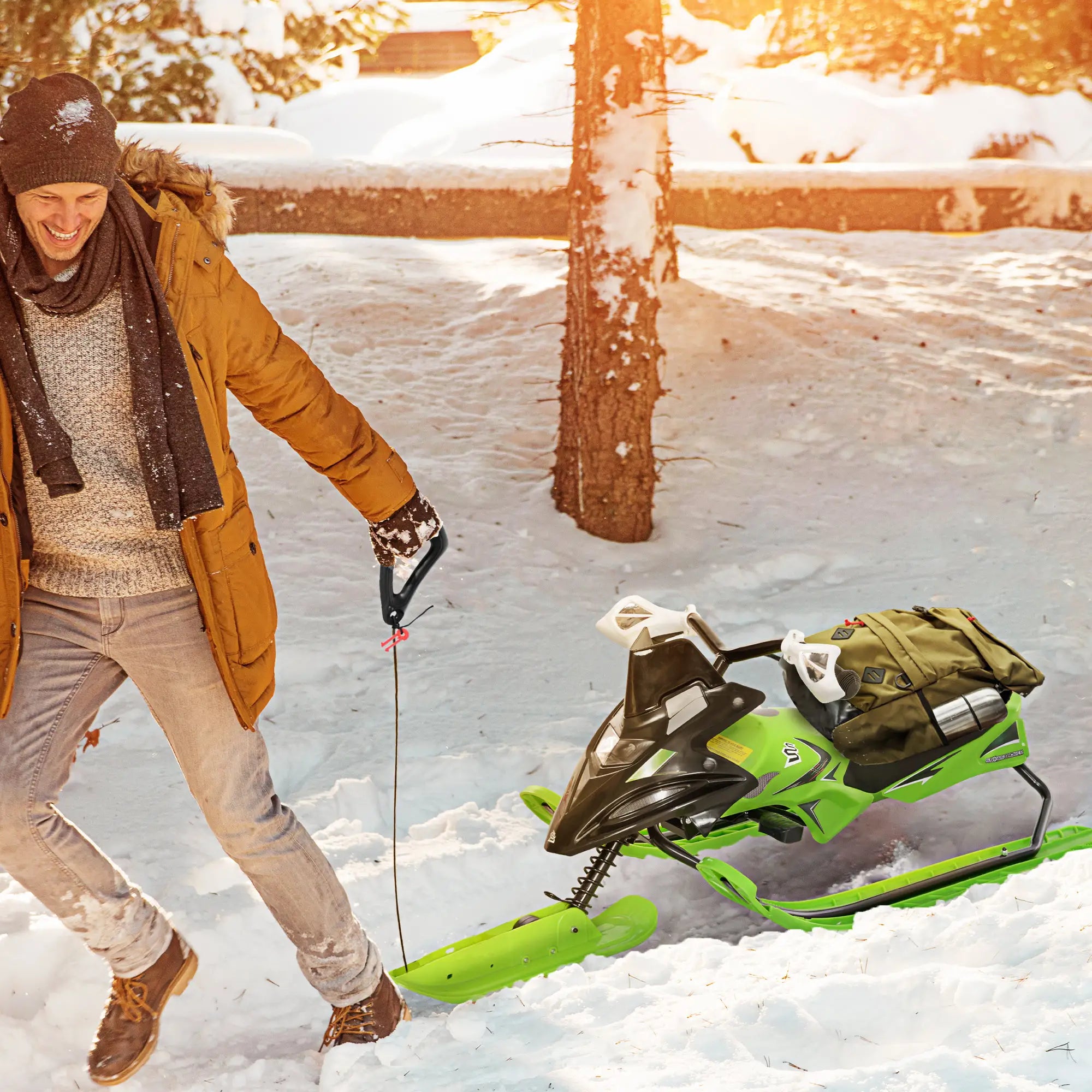Kids Snow Sled with Padded Seat, Green Snow Scooters at Gallery Canada