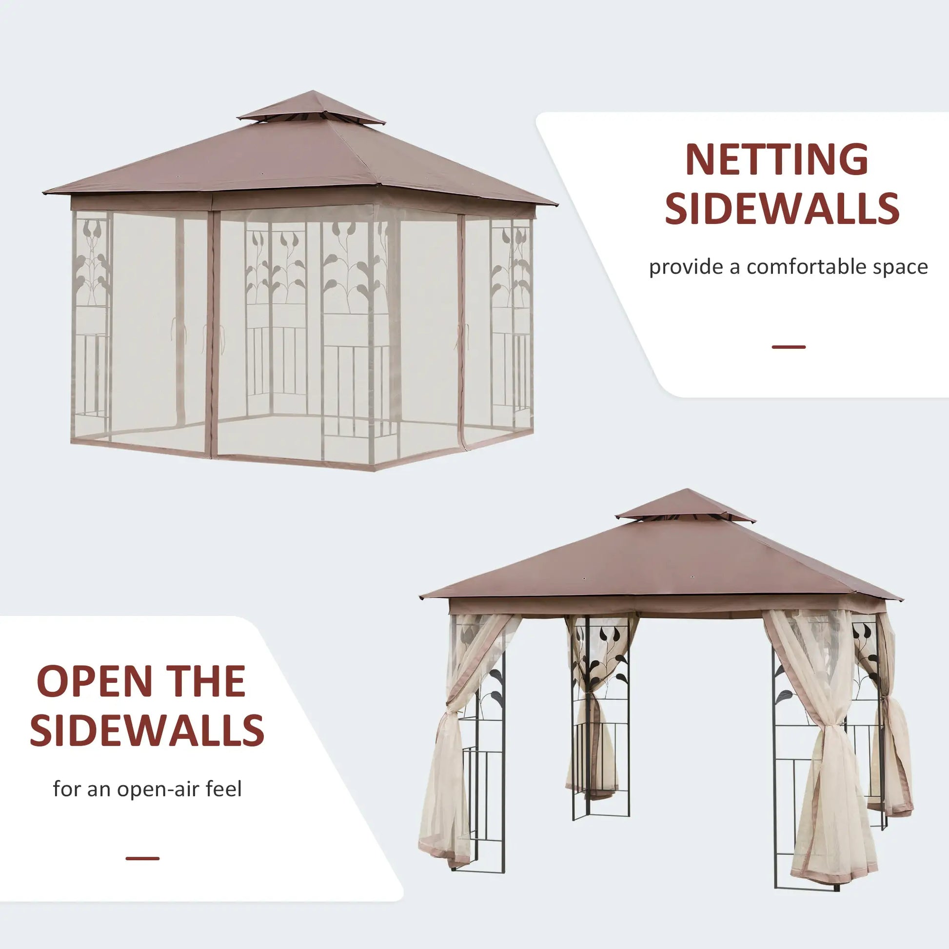10'x10' Steel Patio Gazebo, Soft-Top, 2-Tier Roof, Brown Gazebos at Gallery Canada