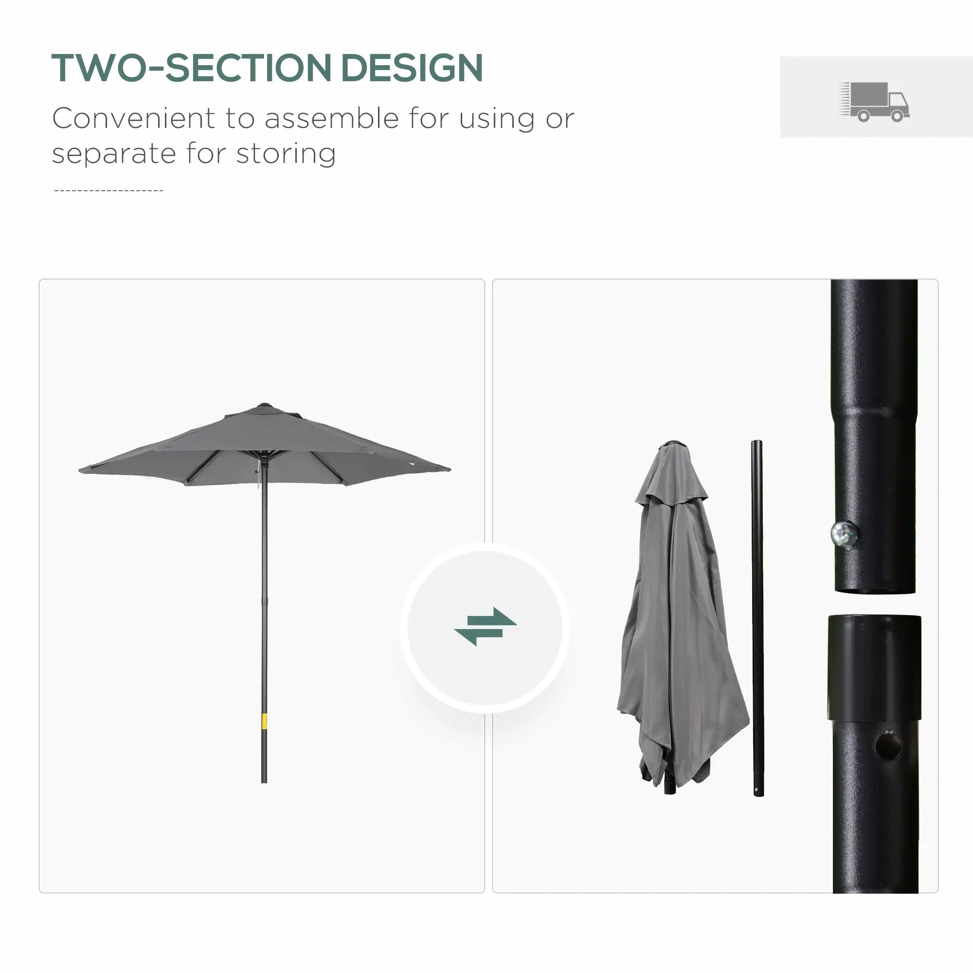 6.6FT Outdoor Patio Umbrella, 6 Solid Ribs, Dark Grey Patio Umbrellas at Gallery Canada