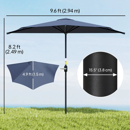 9.8ft Half Umbrella, Semi Round Patio Parasol, Crank Handle, Top Vent, Dark Blue Half Round Umbrellas at Gallery Canada