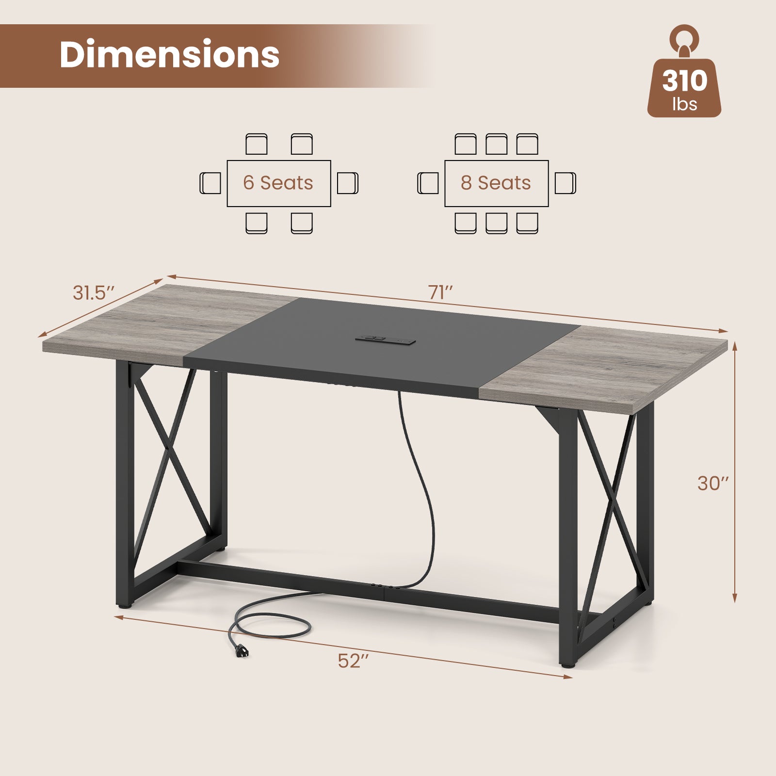 6FT Conference Table With Power Outlets, Seats 6-8 People, Natural Office Desks at Gallery Canada
