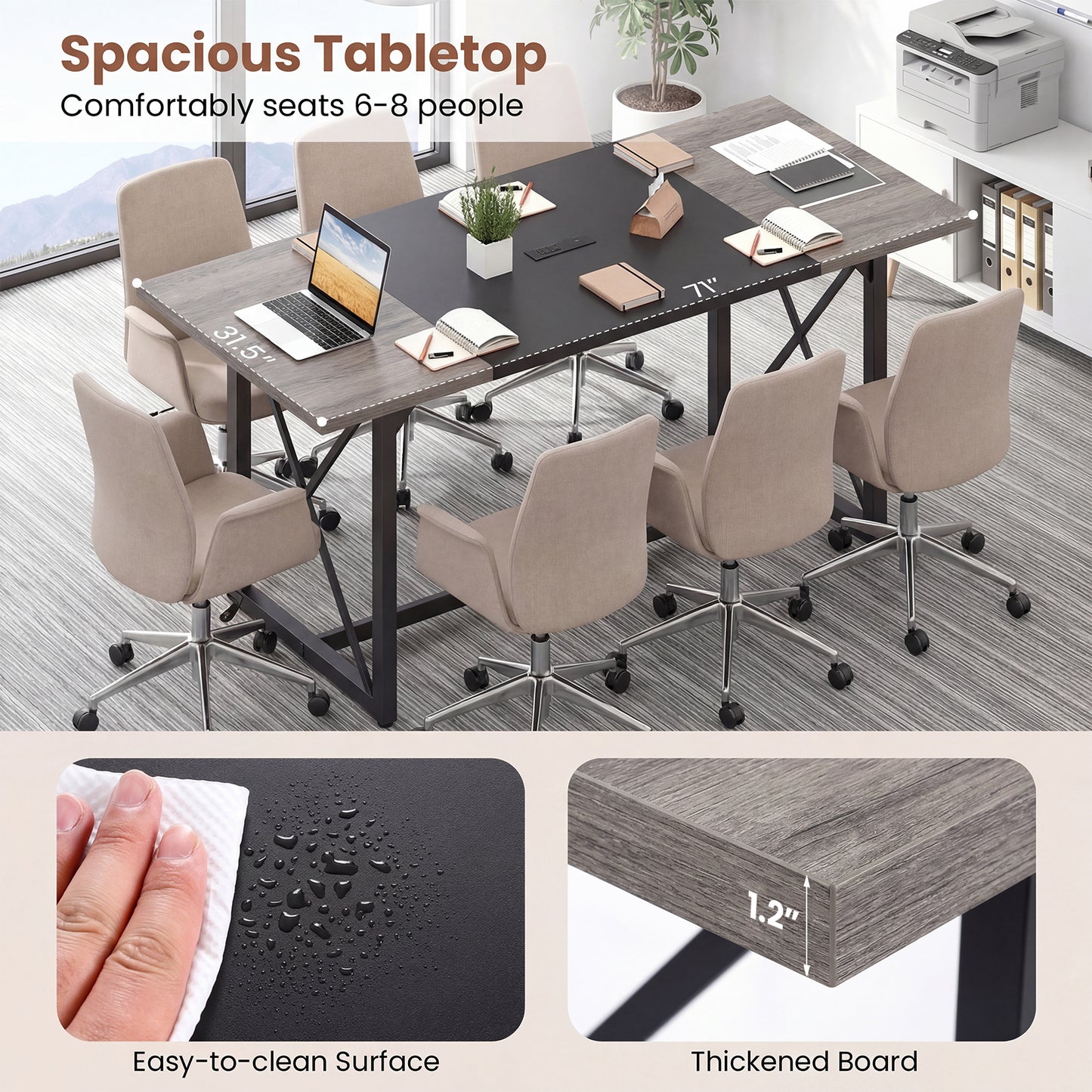 6FT Conference Table With Power Outlets, Seats 6-8 People, Natural Office Desks at Gallery Canada