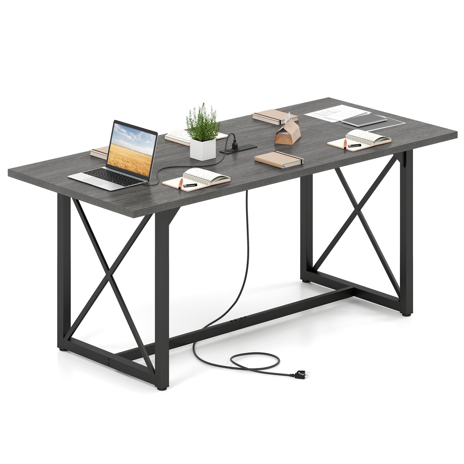 6FT Conference Table, With Power Outlets, Seats 6-8, Gray Office Desks Gray at Gallery Canada