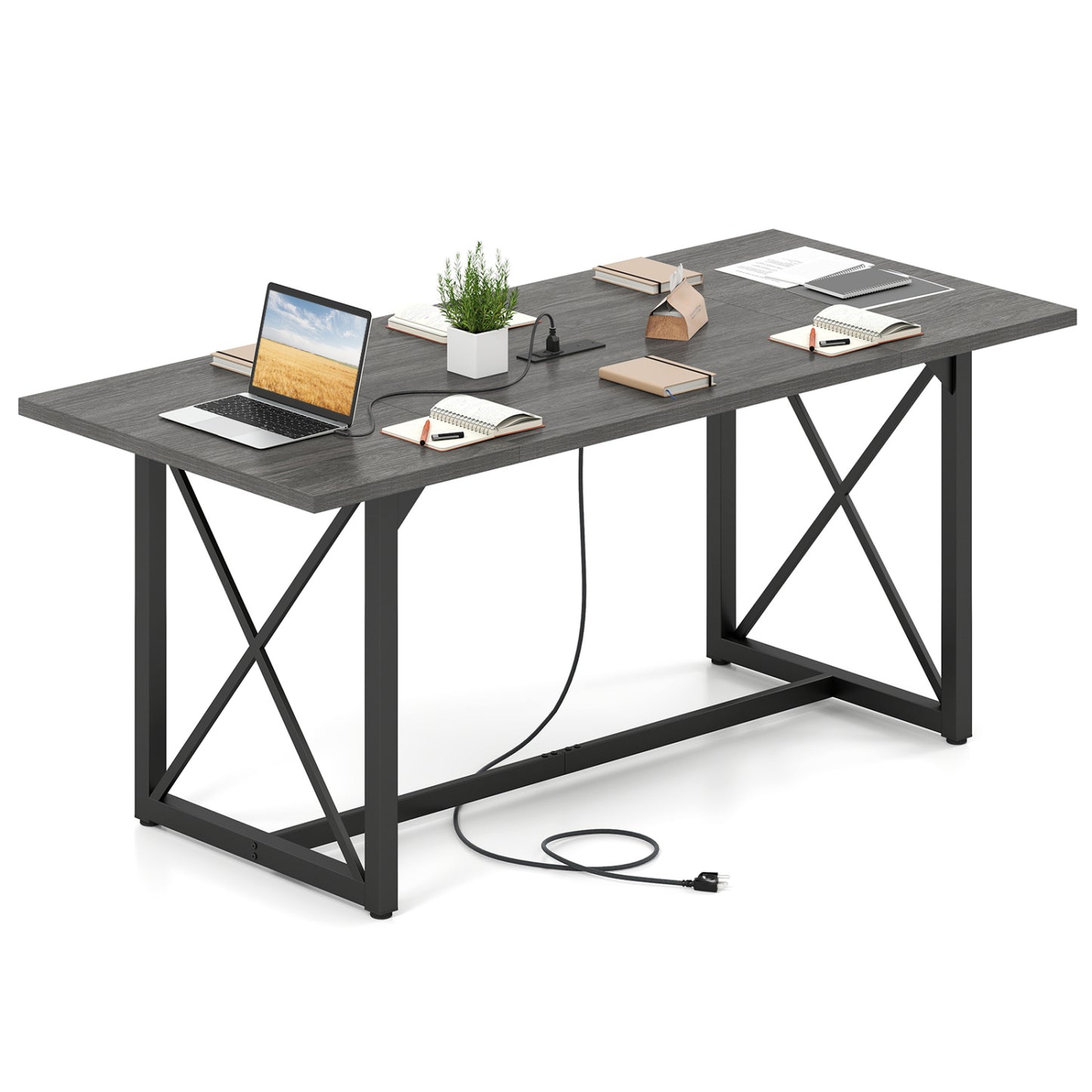 6FT Conference Table, With Power Outlets, Seats 6-8, Gray Office Desks Gray at Gallery Canada