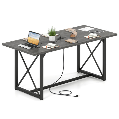 6FT Conference Table, With Power Outlets, Seats 6-8, Gray