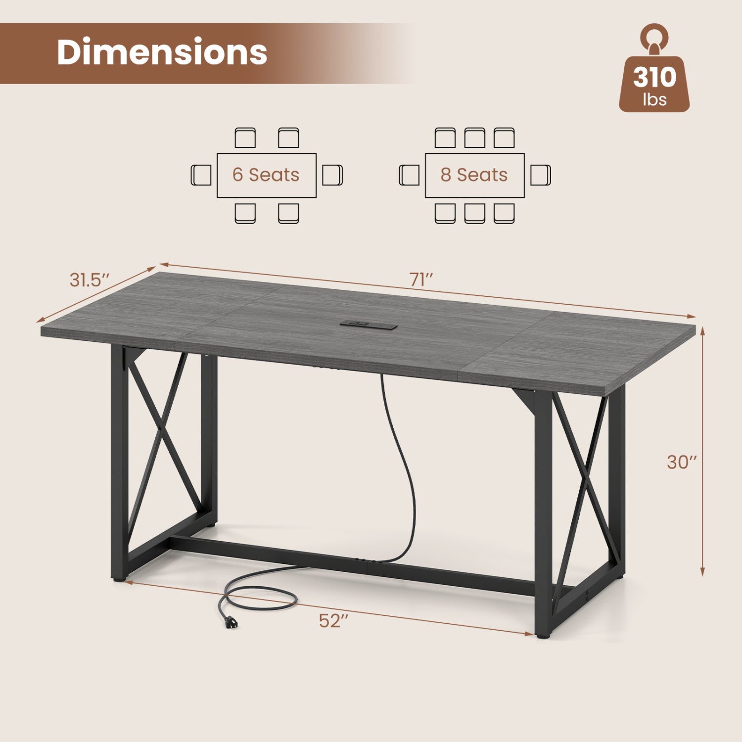 6FT Conference Table, With Power Outlets, Seats 6-8, Gray Office Desks at Gallery Canada