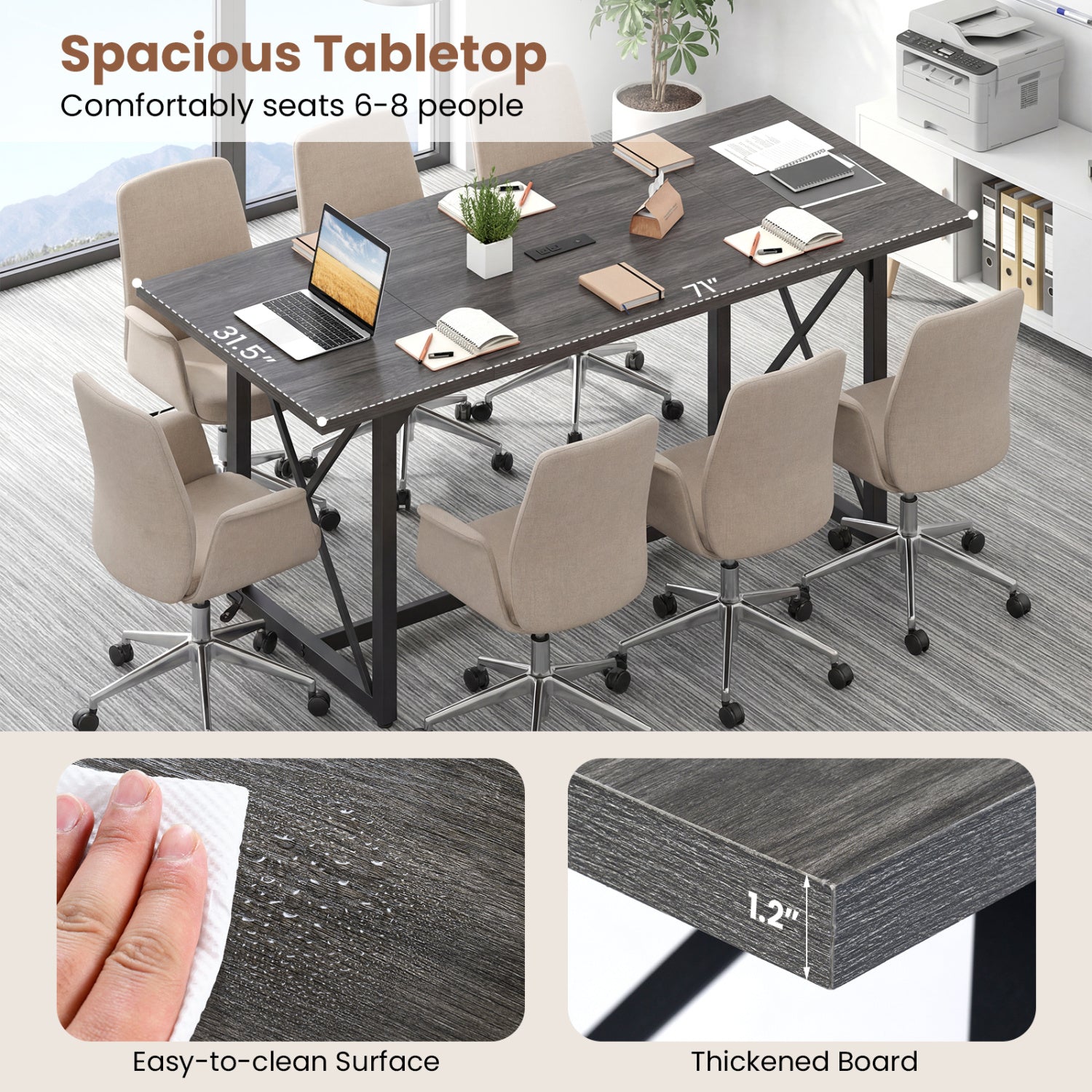 6FT Conference Table, With Power Outlets, Seats 6-8, Gray Office Desks at Gallery Canada