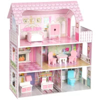 3-Story Dollhouse, LED, 6 Rooms, 8 PCS Accessories Play Houses Pink at Gallery Canada
