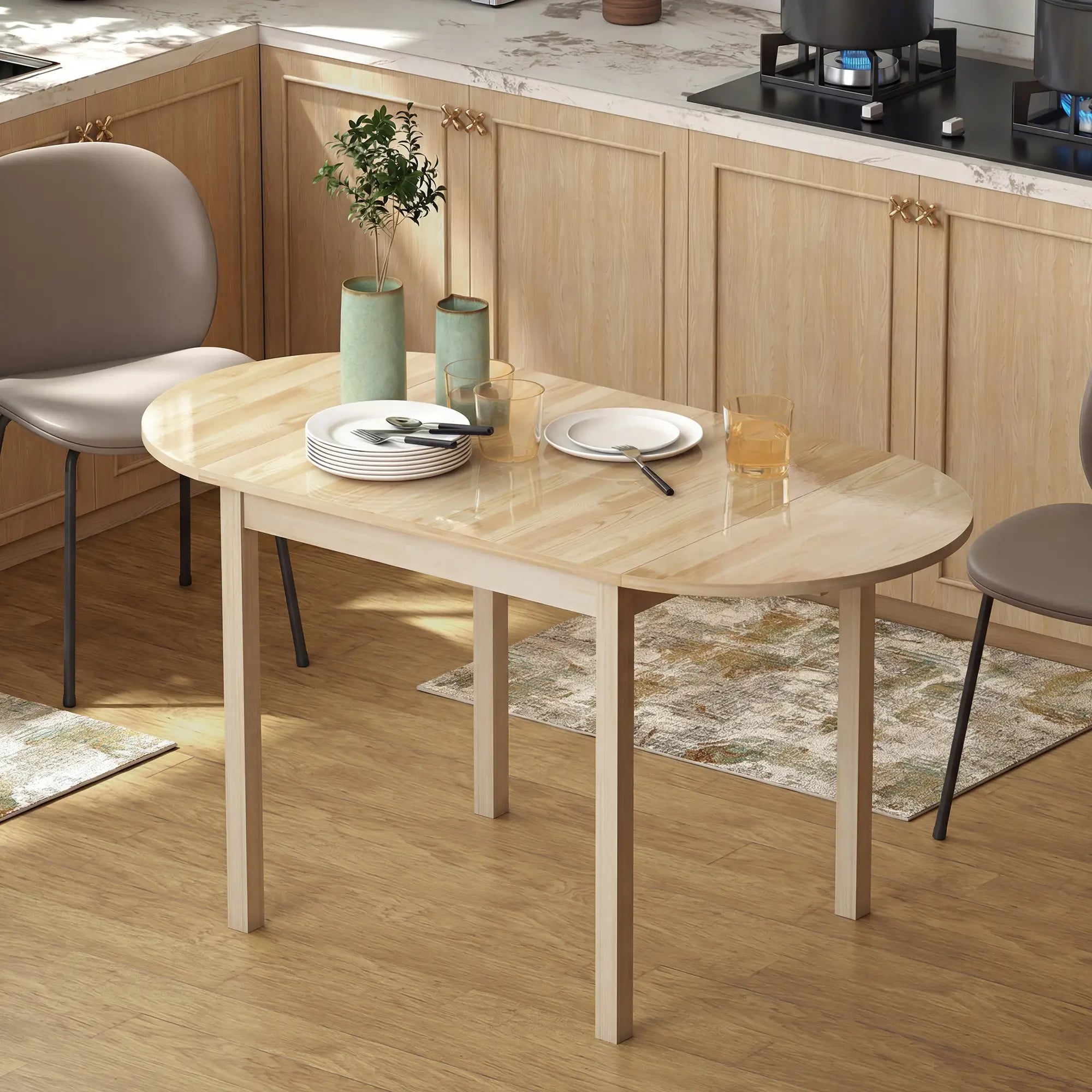Solid Wood Drop Leaf Kitchen Table, Folding Dining Table, Natural Bar Tables & Dining Tables at Gallery Canada