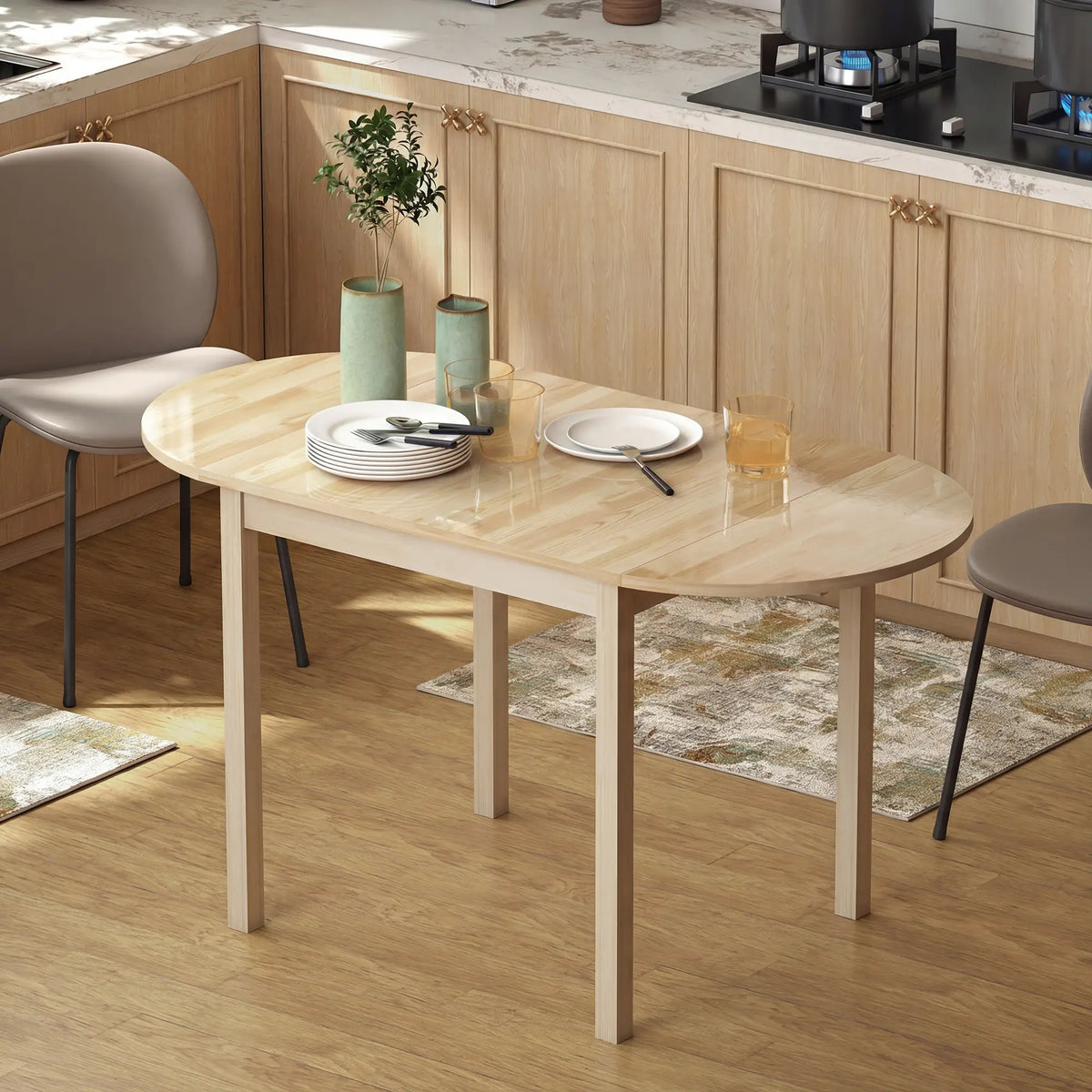 Solid Wood Drop Leaf Kitchen Table, Folding Dining Table, Natural Bar Tables & Dining Tables at Gallery Canada
