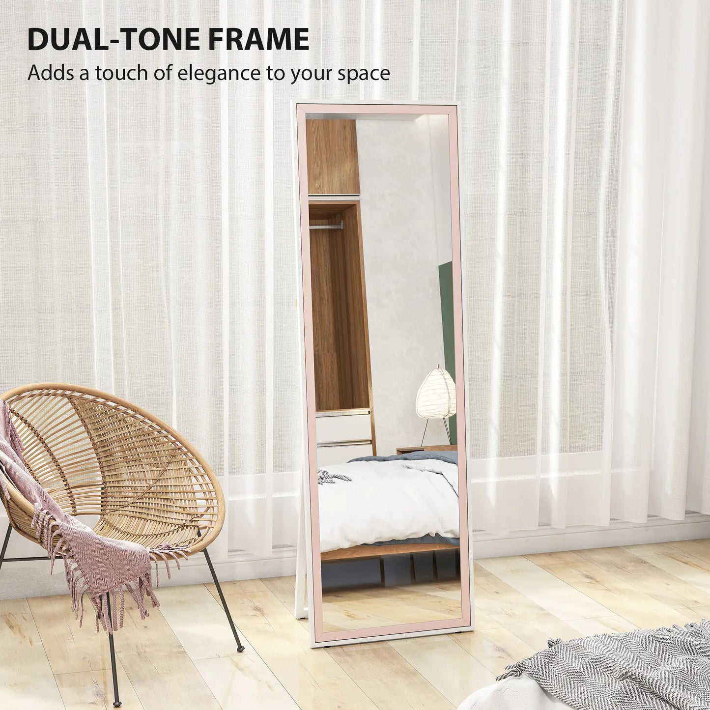 64" x 21" Full Length Mirror, Rectangular Frame, Standing, White and Pink Full Length Mirrors at Gallery Canada