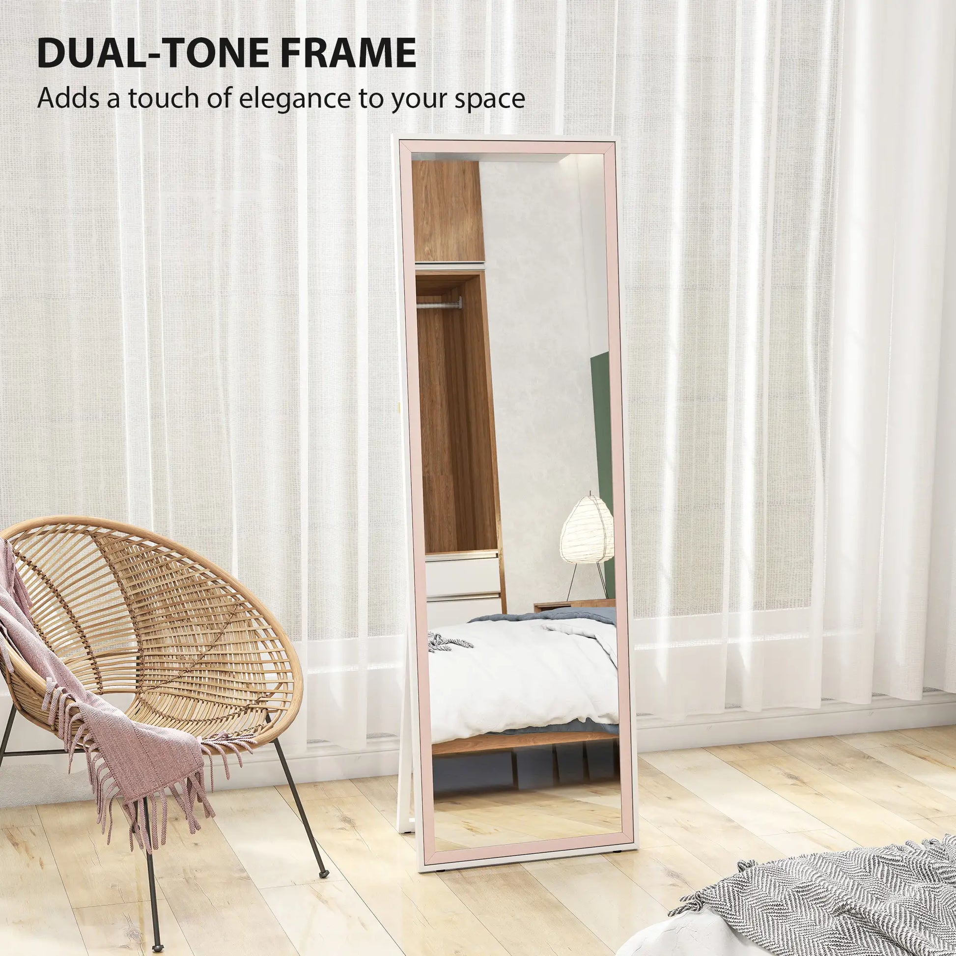 64" x 21" Full Length Mirror, Rectangular Frame, Standing, White and Pink Full Length Mirrors at Gallery Canada