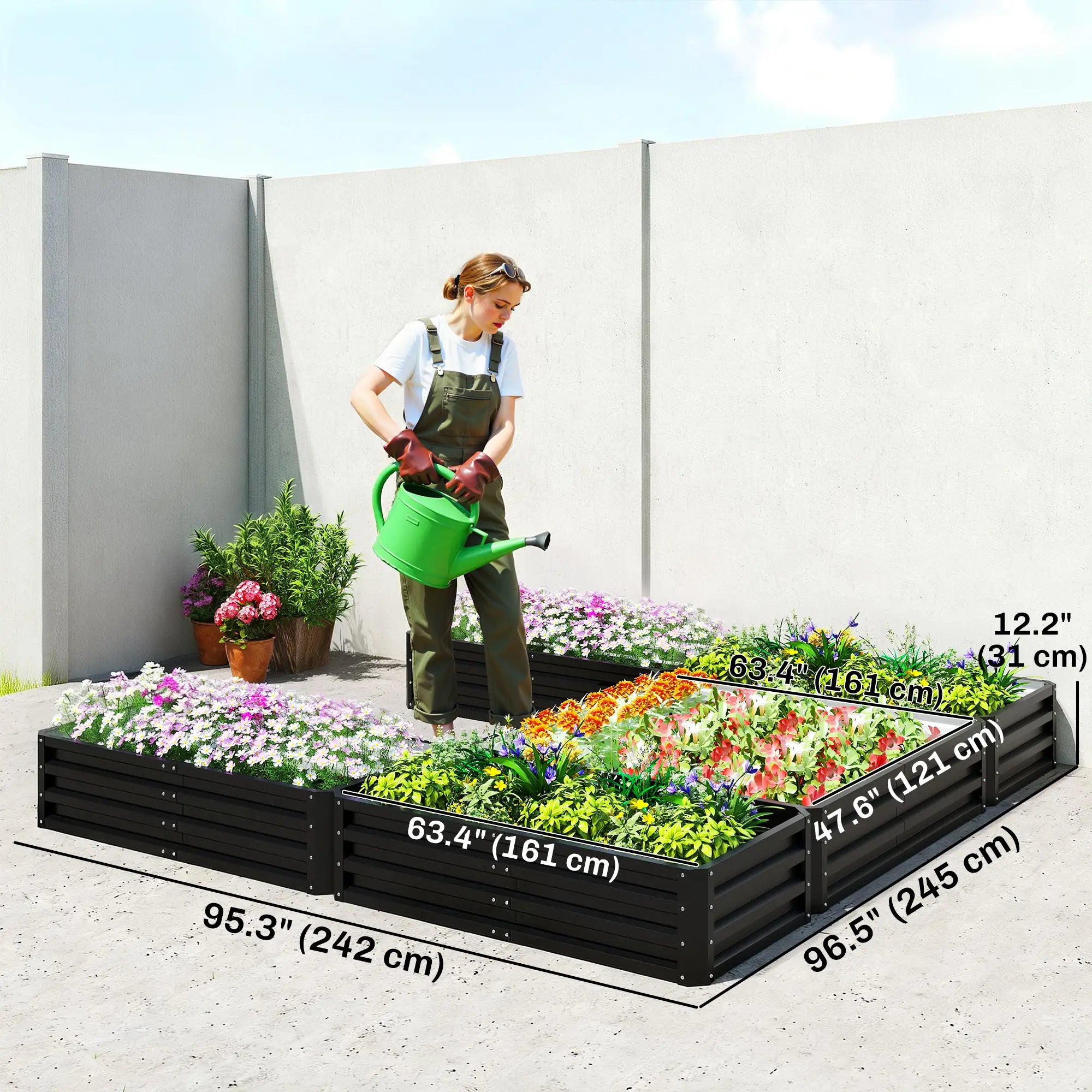 Steel Raised Garden Bed, 8x8x1ft, Set of 5 Large Planters, Black Galvanized Planter Boxes at Gallery Canada