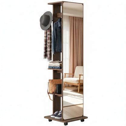 Full Length Floor Mirror With Storage Shelves, Wood Grain, Brown Full Length Mirrors at Gallery Canada