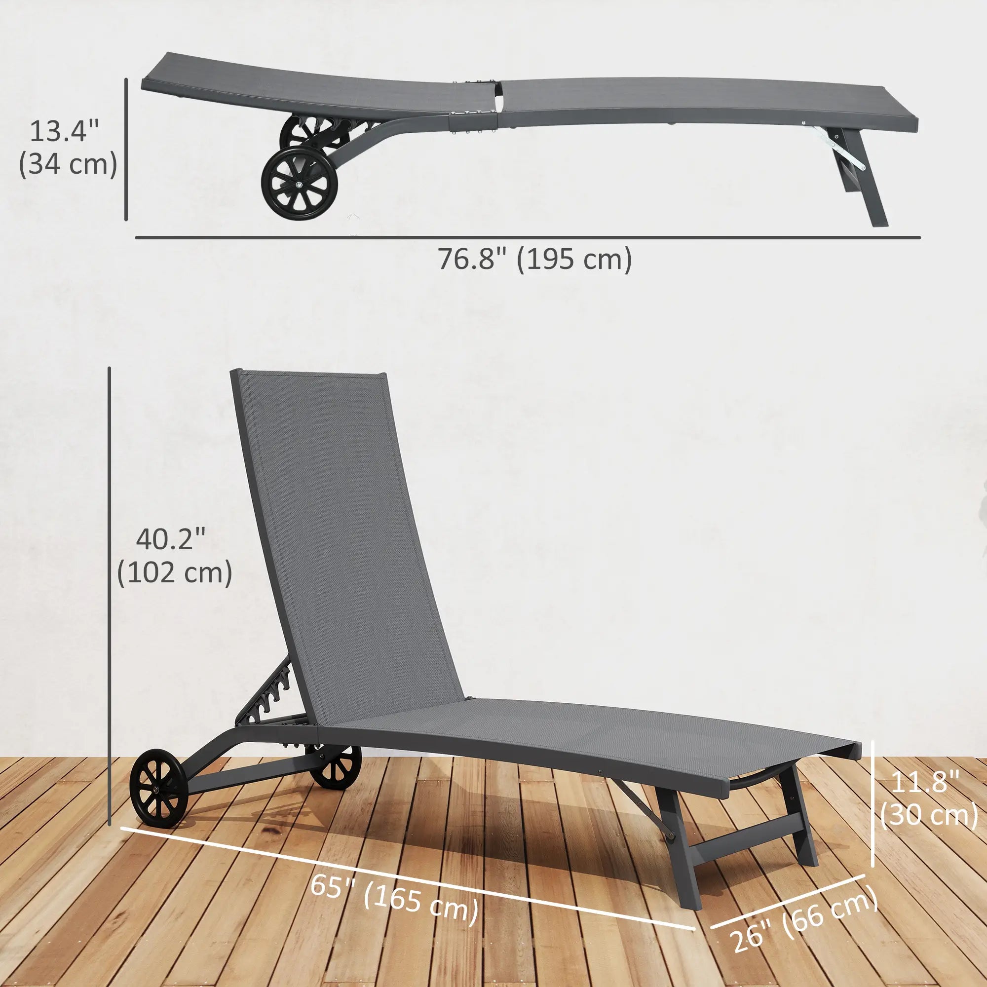 Outdoor Lounge Chair Set of 2, Breathable Mesh, Wheels, Dark Grey Lounger Chairs at Gallery Canada