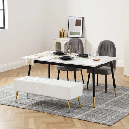 44" Lamb's Wool Upholstered Bedroom Bench, Thick Padded Cushion, Cream White Storage Ottomans & Benches at Gallery Canada