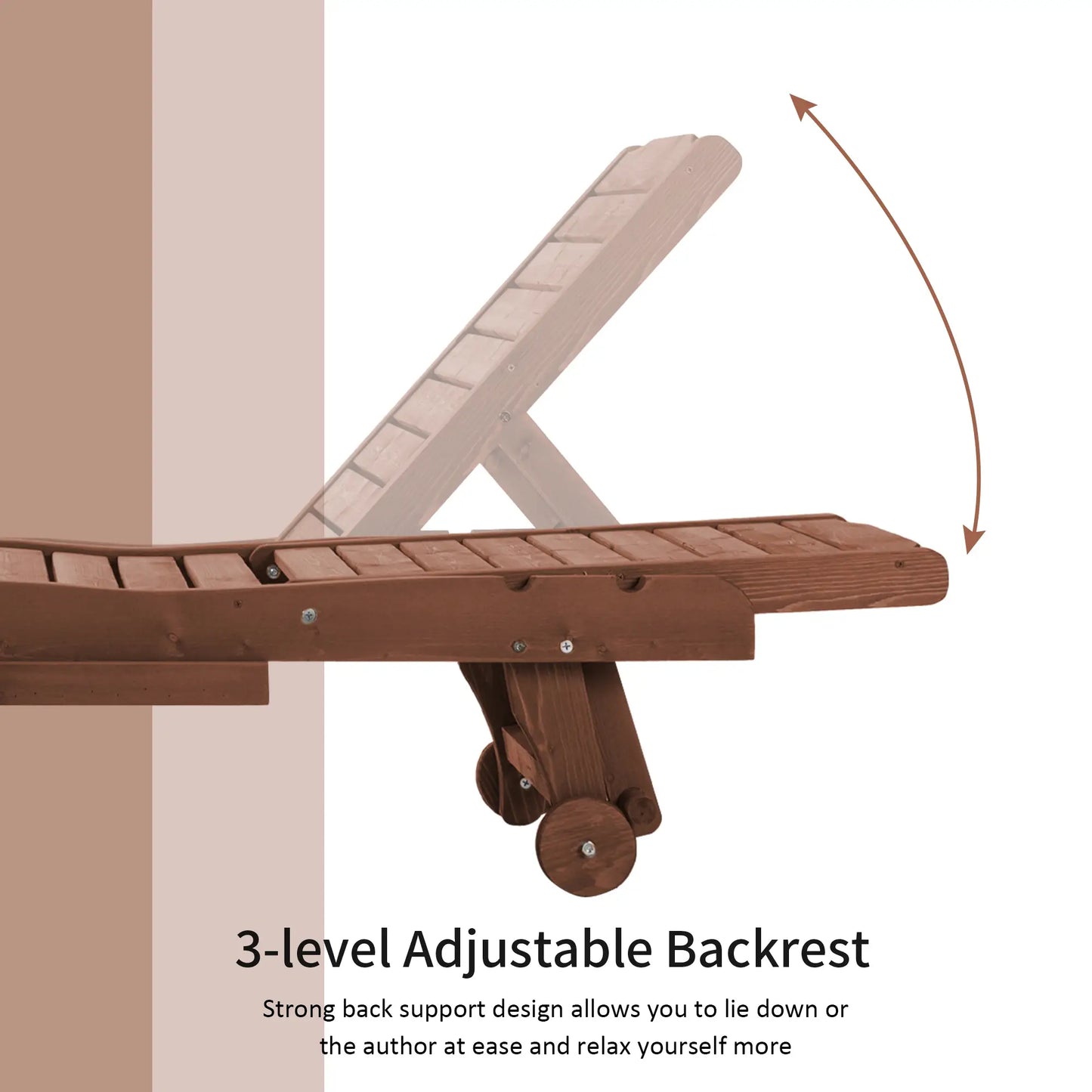 Wooden Outdoor Lounge Chair, Adjustable Patio Chaise Recliner, Brown Chaise Loungers at Gallery Canada