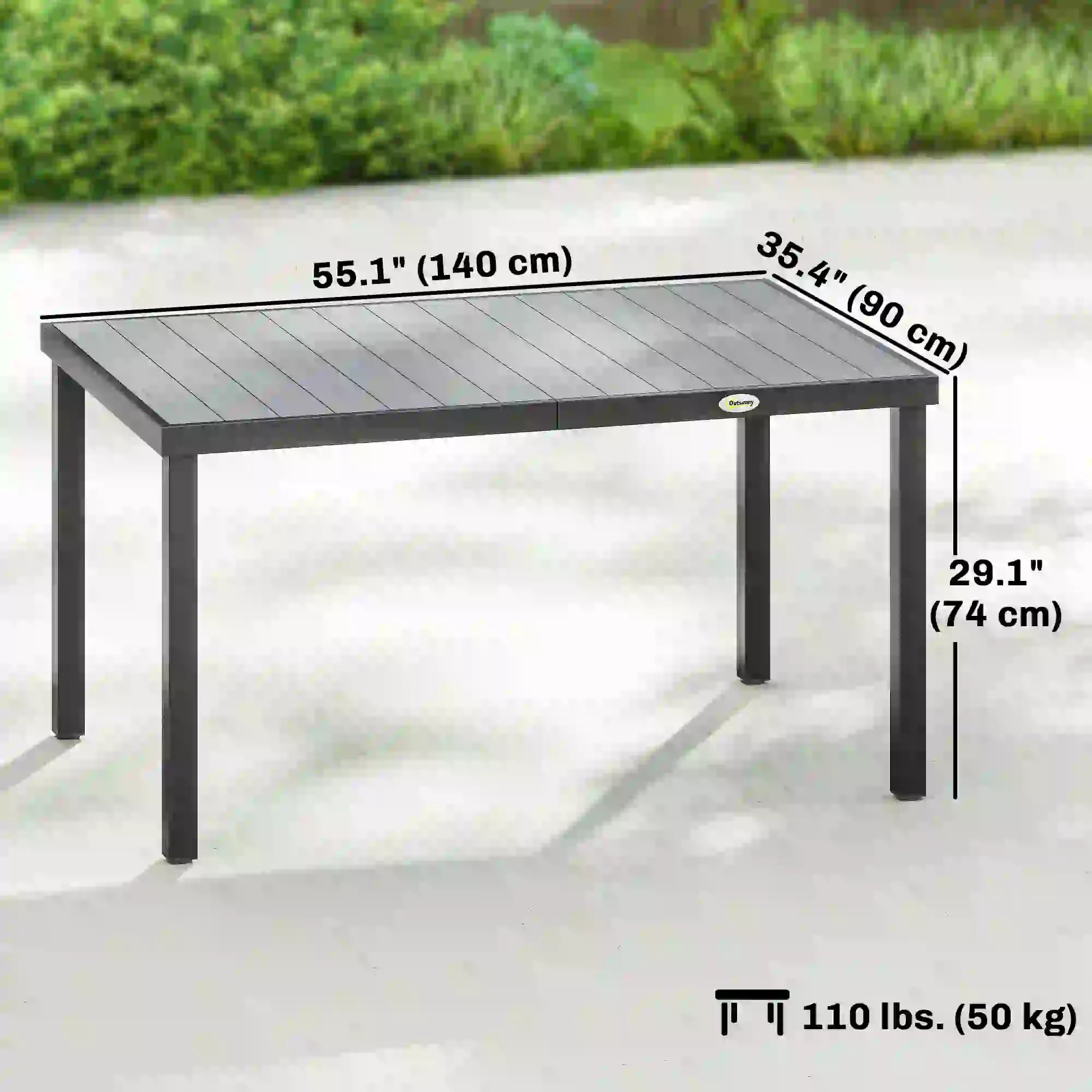 Rectangular Patio Table For 6, Wood-Plastic Composite Top, Steel Frame, Grey Patio Dining Tables at Gallery Canada