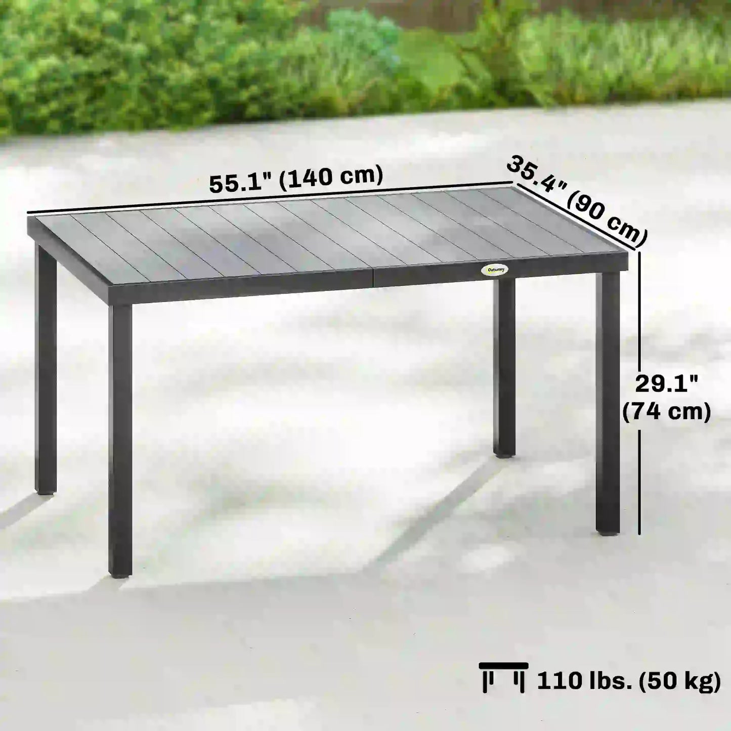 Rectangular Patio Table For 6, Wood-Plastic Composite Top, Steel Frame, Grey Patio Dining Tables at Gallery Canada