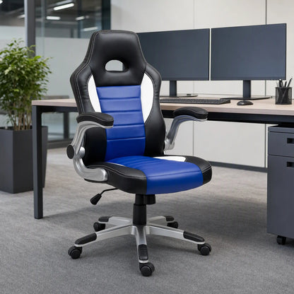 Racing Gaming Chair, PU Leather, Adjustable Height, Flip Up Armrest, Blue Video Game Chairs at Gallery Canada