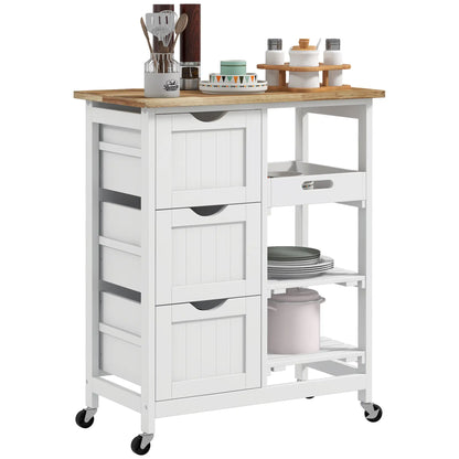 Kitchen Cart on Wheels, Wood Top, 3 Drawers, Shelves, Dining Kitchen Islands & Kitchen Carts at Gallery Canada