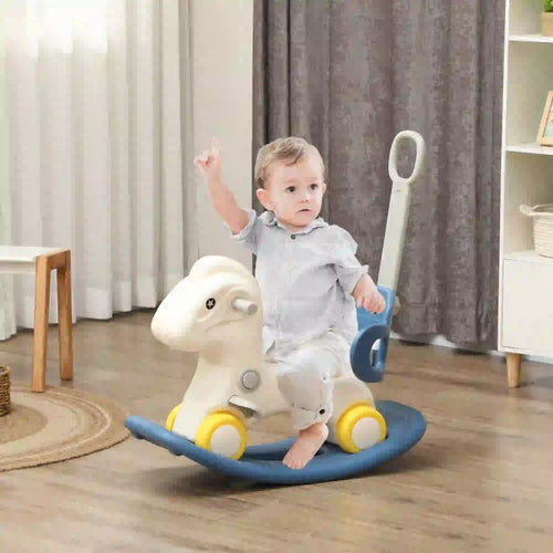 Kids Rocking Horse, Detachable Balance Board, Push Handle, Blue