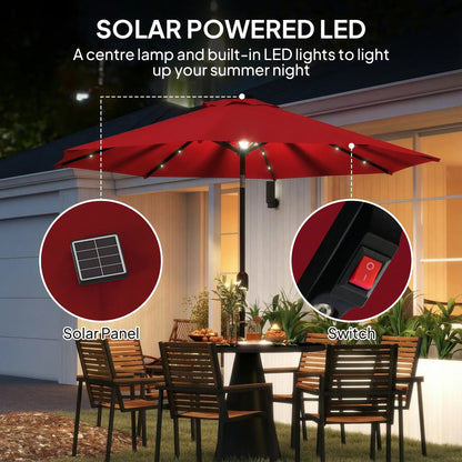 9ft Solar Patio Umbrella, 24 LED Lights, Tilt, Wine Red Sun Umbrellas at Gallery Canada