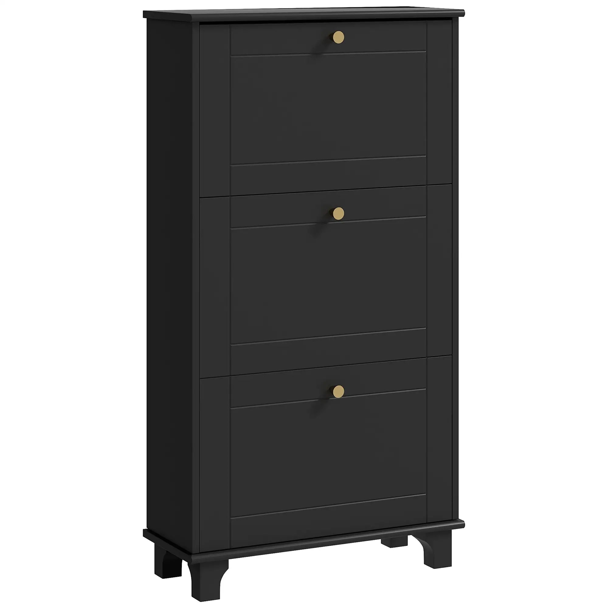 Narrow Shoe Storage, 3 Flip Drawers, Adjustable Shelves, Holds 12 Pairs, Black Shoe Storage Cabinets & Racks Black at Gallery Canada