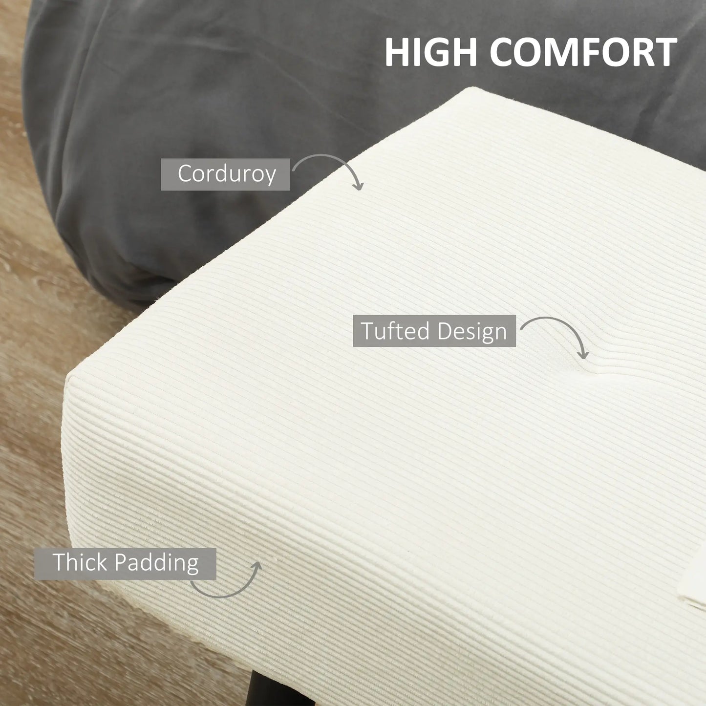 39" Upholstered Ottoman Bench, Corduroy, Cream White Storage Ottomans & Benches at Gallery Canada