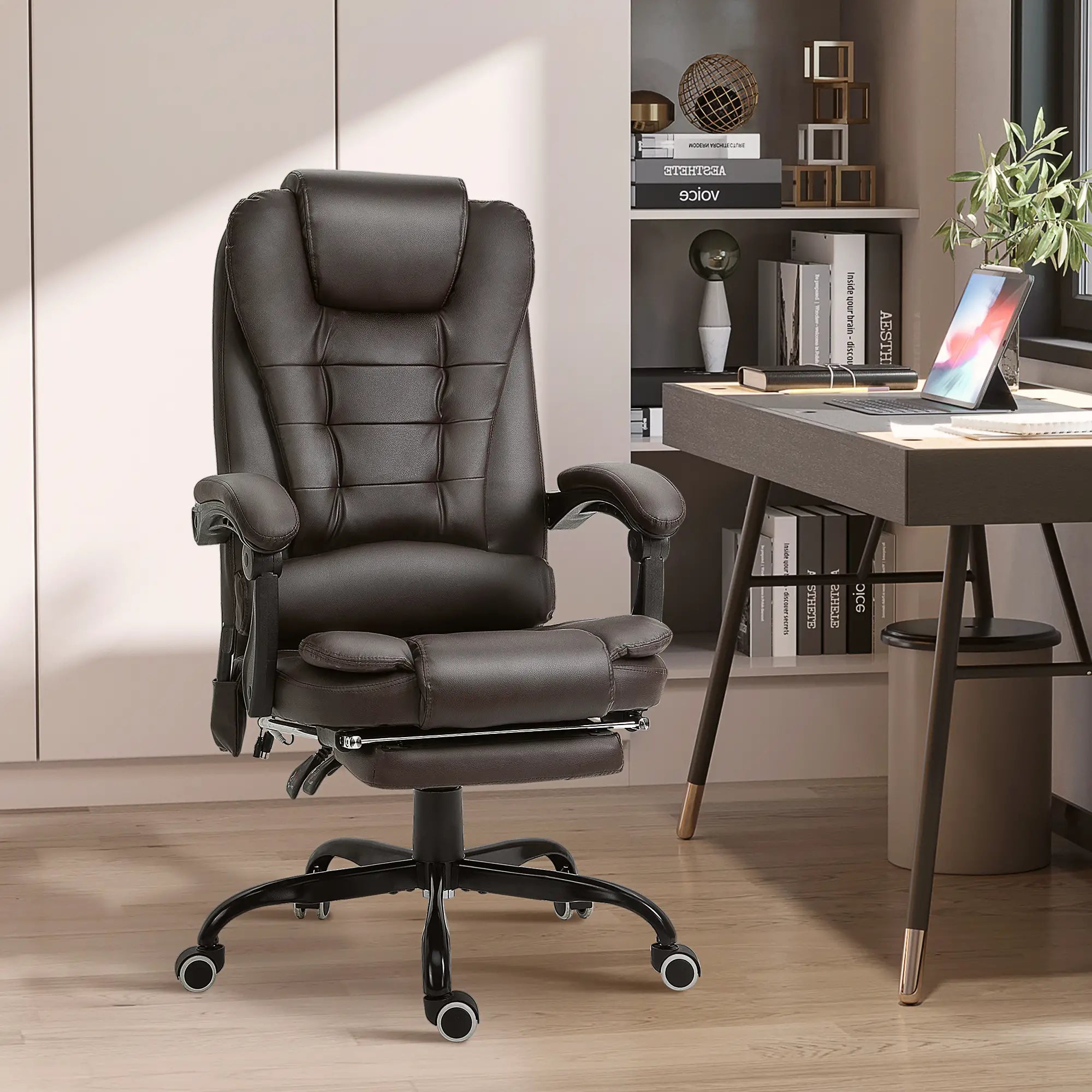 7-Point Vibrating Massage Chair, Reclining Office Chair, Adjustable Height, Brown Massage Chairs at Gallery Canada