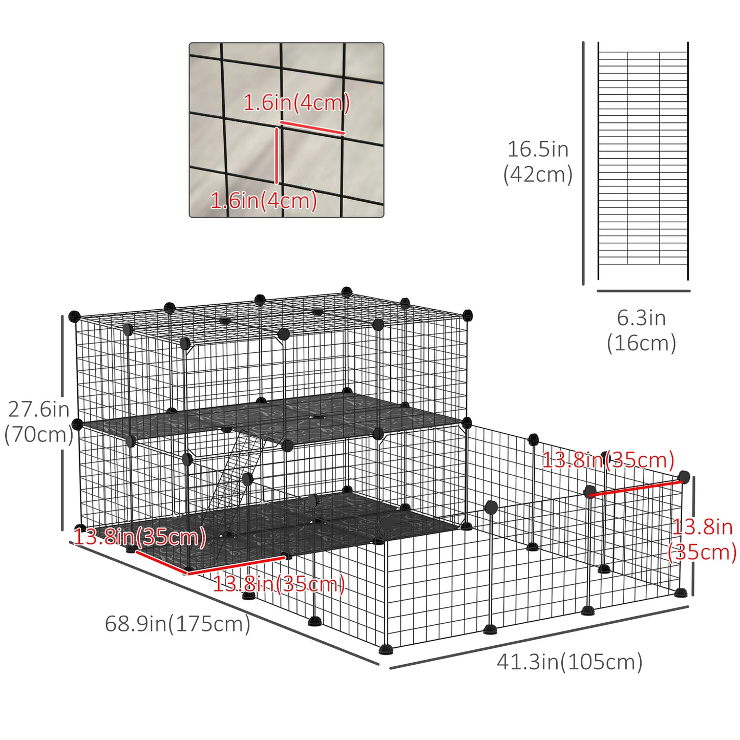 Small Animal Cage with Door, Guinea Pig Playpen, 68.9" x 41.3" x 27.6" Houses & Habitats at Gallery Canada