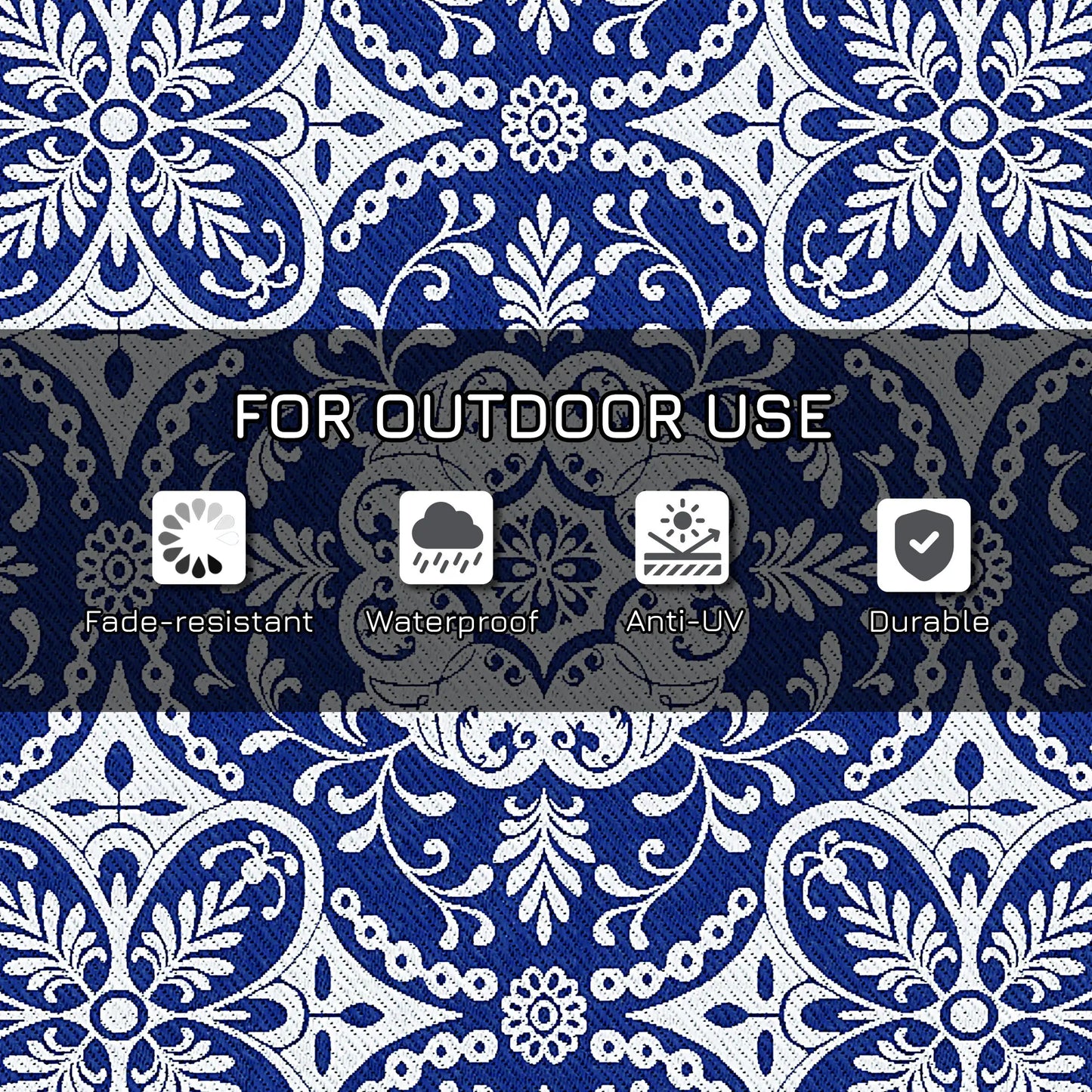 Portable Outdoor Rug, 9' x 12', White Flower, Waterproof, Reversible, Blue Outdoor Reversible Rugs at Gallery Canada