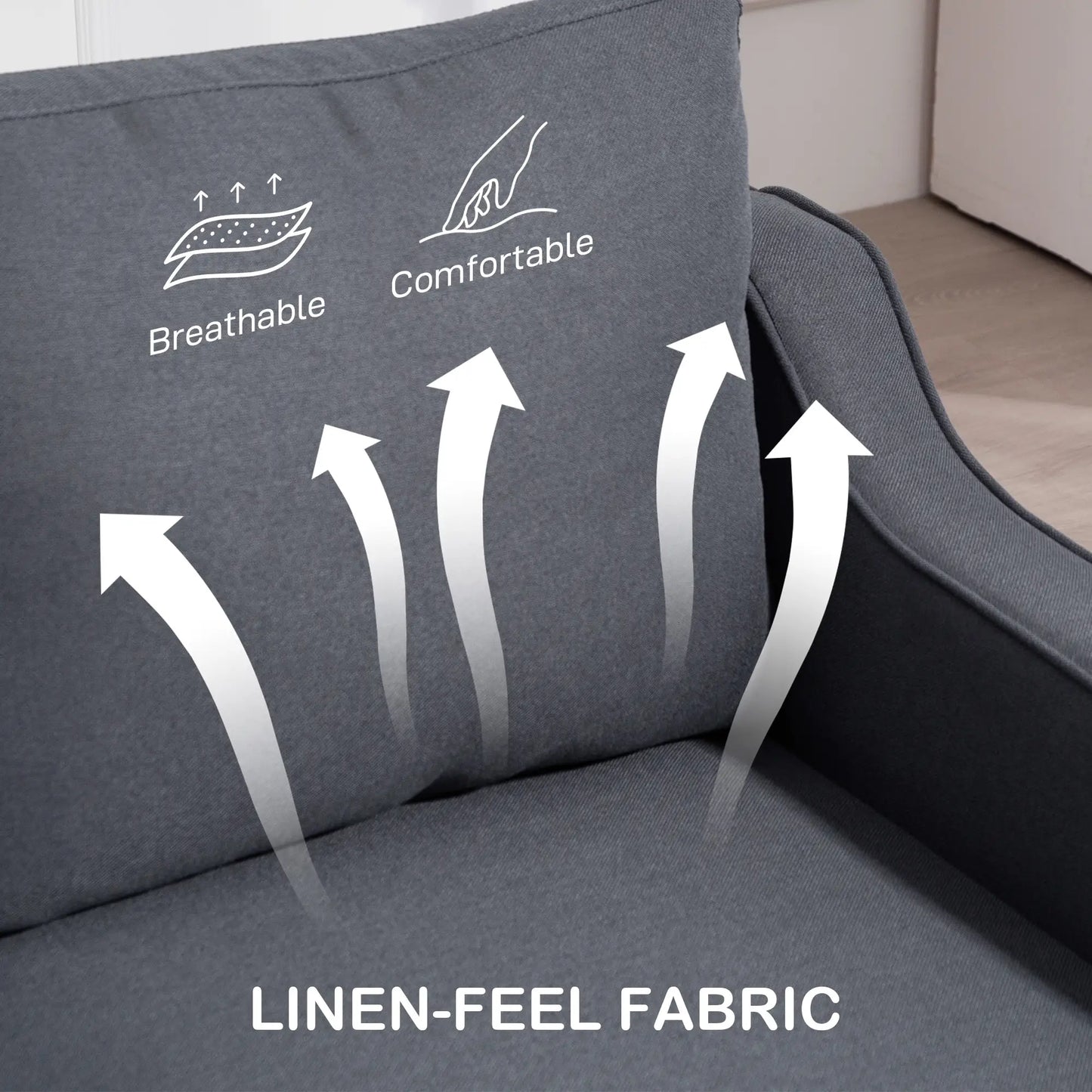 3 Seater Sofa, Modern Pocket Spring Couch, Linen Upholstered, Charcoal Grey 3-Seater Sofas at Gallery Canada