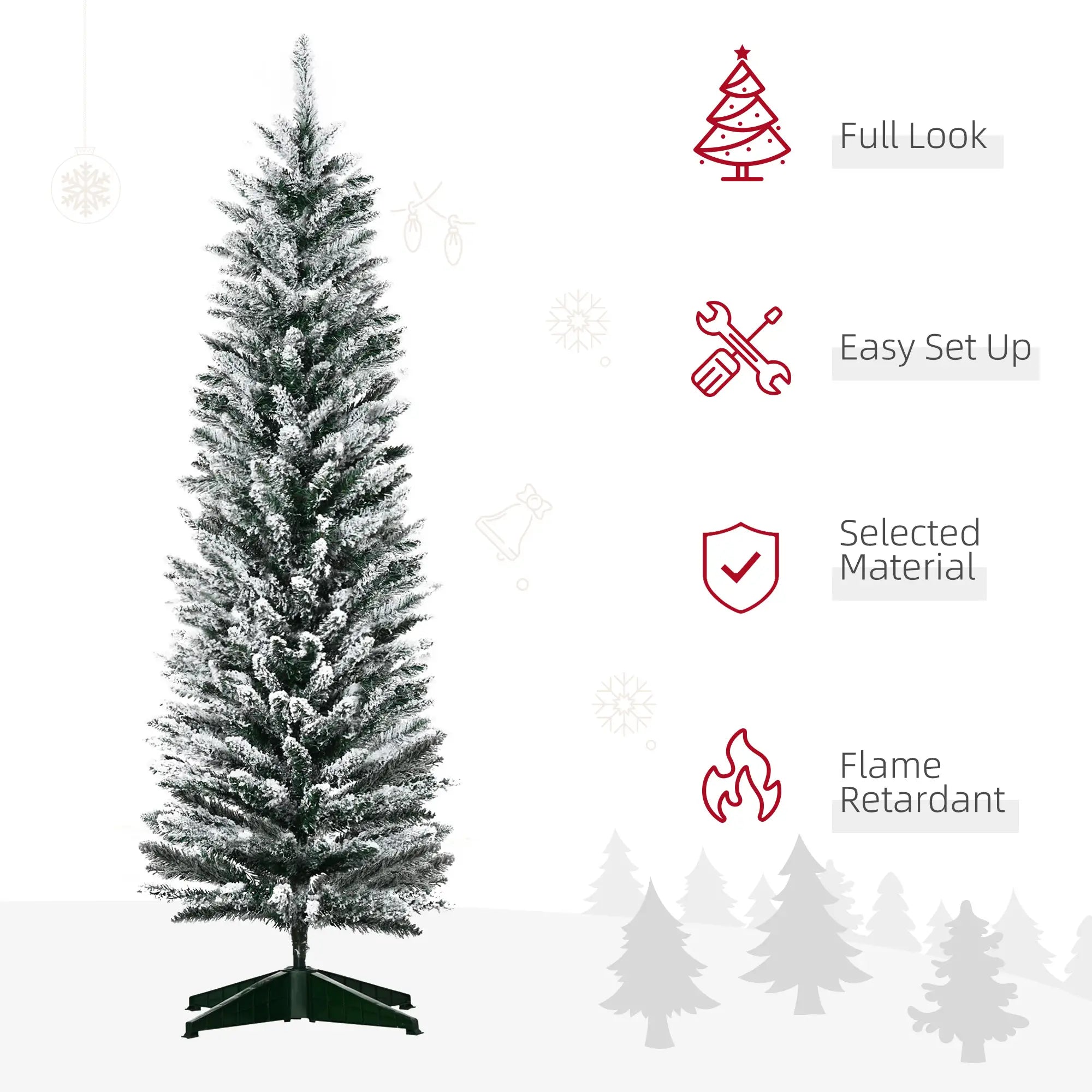 5ft Pencil Artificial Christmas Tree, Snow Flocked Branches, Green Artificial Christmas Trees at Gallery Canada