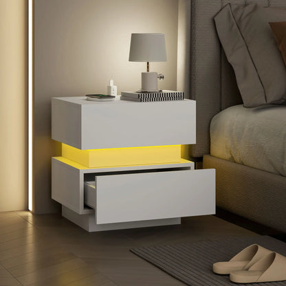 Modern Nightstand with Charging Station, LED Light, USB Ports, White Bedside Tables at Gallery Canada
