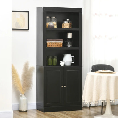 72" Kitchen Buffet with Hutch, Freestanding Cupboard, Pantry, Wood Grain, Black Kitchen Pantry Cabinets at Gallery Canada