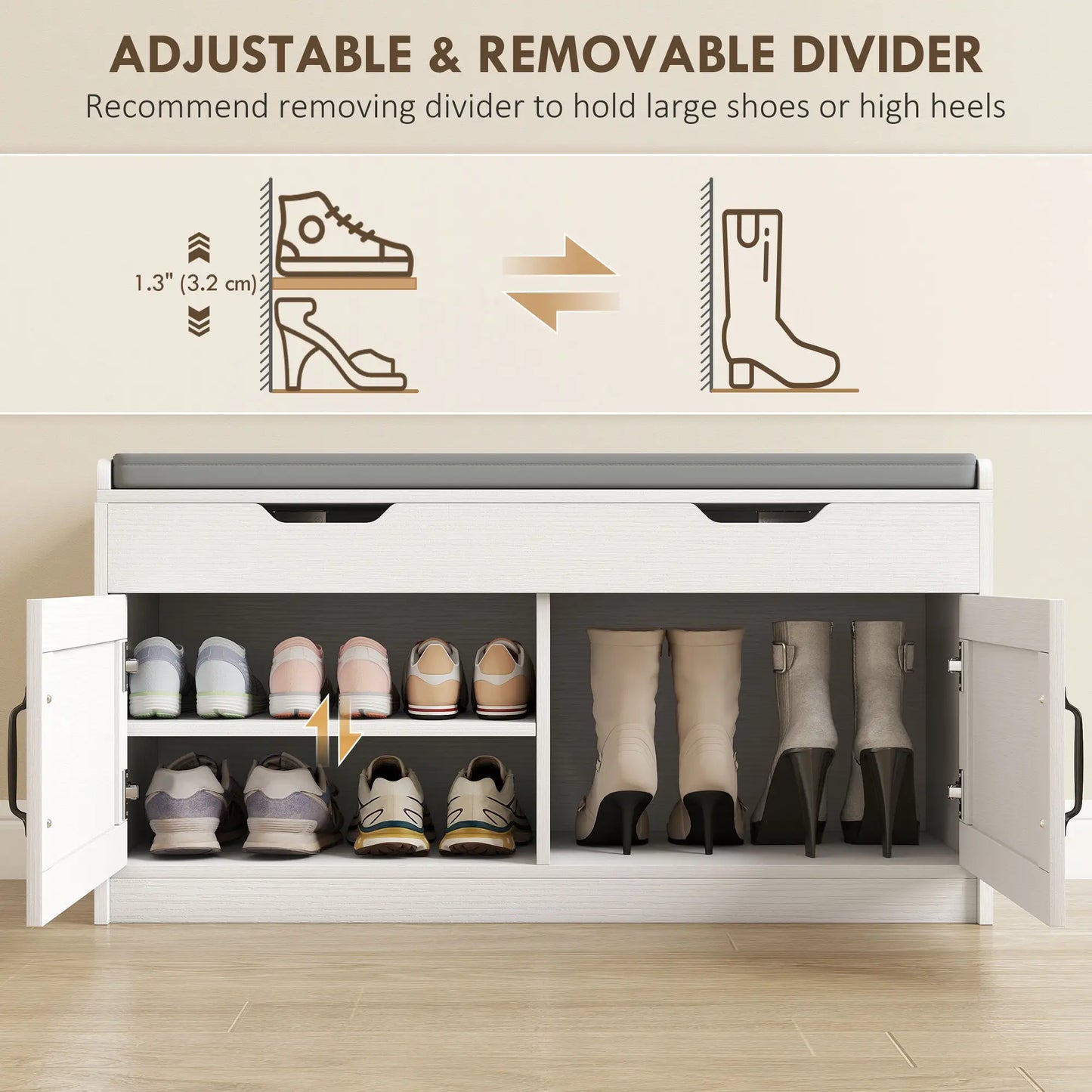 Shoe Storage Bench, 2-Tier Cabinet, Flip-Top, Padded Cushion, White Shoe Storage Cabinets & Racks at Gallery Canada