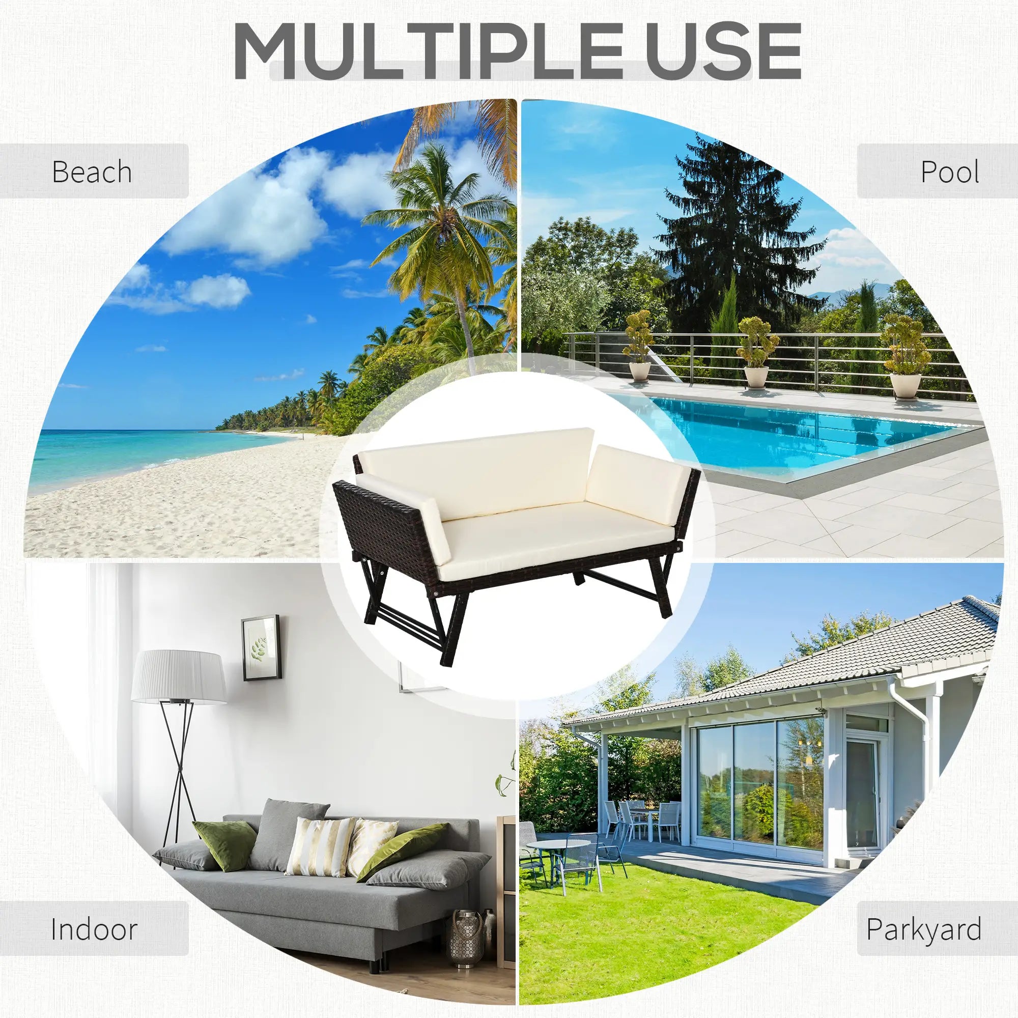 Convertible Rattan Sofa Bed, Chaise Lounge, Wicker Loveseat, Brown Patio Furniture Sets at Gallery Canada