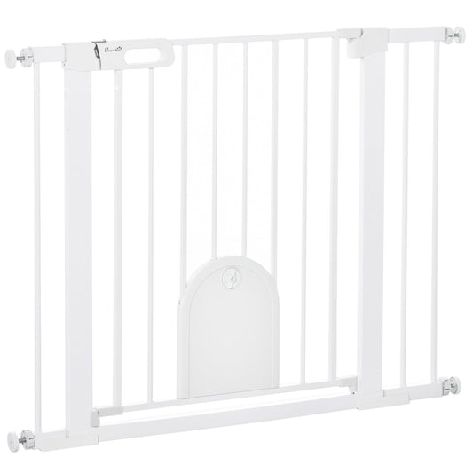 30"-41" Extra Wide Pet Gate with Small Door, Dog Gate with Cat Door, Safety Gate Barrier, Stair Pressure Fit, w/ Auto Close, Double Locking, for Doorways, Hallways, Extensions Kit, White at Gallery Canada
