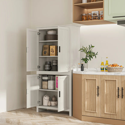 64" Kitchen Pantry Cabinet, 4 Doors, 3 Adjustable Shelves, Antique White, White Kitchen Pantry Cabinets at Gallery Canada