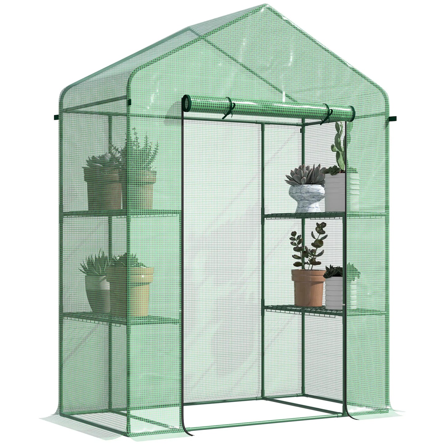 3-Tier Mini Greenhouse, 4 Shelves, Roll-Up Door, 56" x 29" x 77", Green Walk In Greenhouses Dark Green at Gallery Canada
