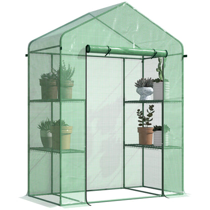3-Tier Mini Greenhouse, 4 Shelves, Roll-Up Door, 56" x 29" x 77", Green Walk In Greenhouses Dark Green at Gallery Canada