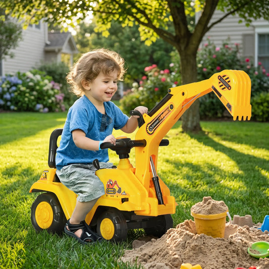 3 in 1 Ride On Toy Excavator, Digger Scooter, Pulling Cart, Construction Truck Toy Excavators Yellow at Gallery Canada