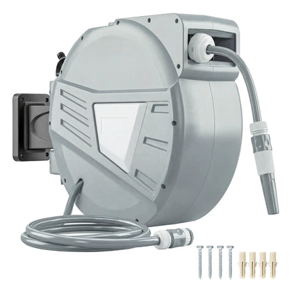 Retractable Garden Hose Reel, 1/2" x 98ft, Wall Mounted, Grey Garden Accessories at Gallery Canada