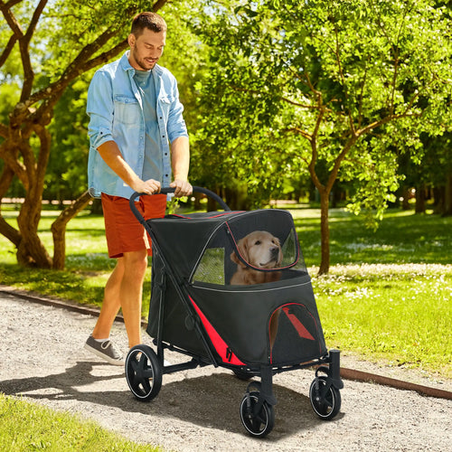 Foldable Pet Stroller, Universal Wheels, Shock Absorber, for Large & Medium Dogs, Black